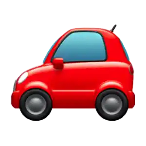 Red compact car with a rounded shape and two black wheels.