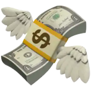 Stack of cash with wings, symbolizing money flying away or loss of finances.